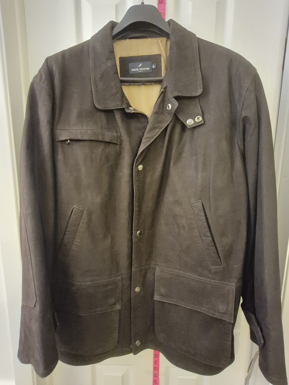 Vintage NWT Daniel Hechter Dark Brown Leather Field Jacket L/52 Wool Lining Zip